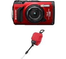 OM SYSTEM Tough TG-7 sarkanais digitālais ūdensizturīgais triecienizturīgais digitālais fotoaparāts + OM SYSTEM CHS-09 peldošā rokas siksna (piemērots Tough TG-7, Olympus TG-6, Tough sērijas un citiem zemūdens fotoaparātiem)