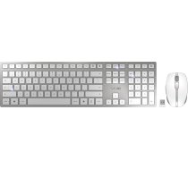 CHERRY DW 9100 Slim, vācu izkārtojums, QWERTY tastatūra, ASV-angļu ar eiro simbolu, bezvadu tastatūras un peles komplekts, uzlādējamas litija baterijas, balta/sudraba, sudraba-balta