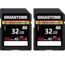 GIGASTONE 32GB SDHC atmiņas karte 2-Pack 4K Camera Extreme līdz 100MB/s saderīga ar Canon 4K UHD Video A2 V30 U3 UHS-I C10 ar 2 mini futrāļiem