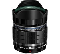 OM SYSTEM M.Zuiko Digital ED 8 mm F1.8 PRO objektīvs, spilgts fiksēta fokusa attāluma objektīvs, piemērots visām MFT kamerām (Olympus OM-D un Pen modeļi, Panasonic G sērija), melns