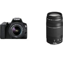 Canon EOS 250D digitālā kamera ar objektīvu EF-S 18-55 mm F4-5.6 is STM un EF 75-300 mm F4.0-5.6 III tālummaiņas objektīvu (58 mm filtra vītne), melns
