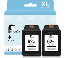 Penguin atjaunota tintes kasetne paredzēta HP 62xl 62 XL (2 melnas krāsas) priekš ENVY 5544 5540 5545 5644 5646 5548 7640 Officejet 200 250 258 5740 5744 8045 Printeris