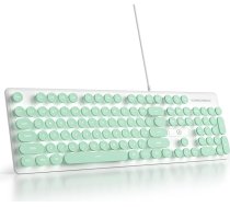 Vadu spēļu tastatūra rakstāmmašīna, 104 taustiņi ar membrānas LED apgaismojumu, amerikāņu izkārtojums QWERTY ar apaļiem taustiņiem datoram/PC/Laptop/Windows Green