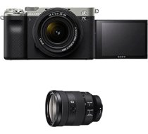 Sony Alpha 7C bezspoguļa bezspoguļa E-Mount pilna kadra digitālais fotoaparāts ILCE-7C (24,2 MP, 7,5 cm (3 collu) skārienjūtīgais displejs, reāllaika autofokuss) ar 28-60 mm un 24-105 mm f4 objektīviem - sudraba/melns