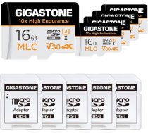 [10x High Endurance] GIGASTONE MLC 16GB Pack of 5 Industrial MicroSDXC karte ar adapteri, 95/30 MB/s 4K video ierakstīšana drošības kamerām, Dash Cam, U3 V30 C10 [5 gadu bezmaksas datu atjaunošana]