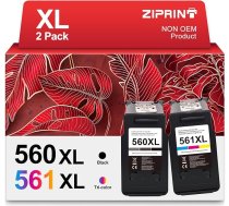 ZIPRINT 560 561 XL kasetnes saderīgas ar Canon printera kasetnēm 560 561 PG-560 XL CL-561 priekš Canon Pixma TS5350 TS5351 TS5352 TS5353 TS5353 TS7450 TS7451 (melnas, krāsainas, 2 gab.)