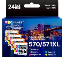 GPC IMAGE PGI-570 CLI-571 XL daudzpaku printeru kasetnes Canon 570XL 571XL kasetnēm Pixma TS5050 TS5000 TS5055 TS6050 MG5700 MG5750 MG5751 MG6850 MG6852 (PGBK Black Cyan Yellow Magenta, 24 )