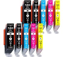10 XXL spiestuves kasetnes PGI-580 XXL, CLI-581 XXL, kas saderīgas ar Canon Pixma TS705 TS6150 TS6250 TS8150 TS8250 TS8350 TS9150 TS9550 TR7550