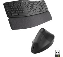 Logitech ERGO K860 Split Wireless Keyboard, Wrist Rest, Lift Mouse Vertikāla Ergonomiska, kreisā roka, Bluetooth, USB uztvērējs, klusa, Windows/macOS/iPadOS, Notebook, PC, QWERTZ DEU - pelēka