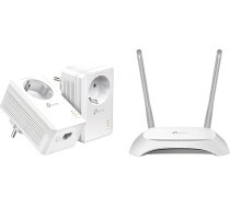 TP-Link Powerline adaptera komplekts TL-PA7017P KIT (1000 Mbit/s un TL-WR840N N300 WLAN maršrutētājs (300 Mbit/s (2,4 GHz), 4 x 10/100 Mbit/s LAN porti, IPv6, 2 ārējās antenas, WPS, piekļuves punkta režīms), balts