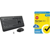 Logitech MK540 Advanced Wireless Keyboard and Mouse Combo - Black + Norton 360 Deluxe 2024, antivīrusu programmatūra 3 ierīcēm