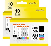 20 youprint tintes kasetnes, kas līdzvērtīgas Canon PGI-580 CLI-581 XXL ar mikroshēmu Piemērotas Canon Pixma TS705 (a), TS6350 (a), TS6351 (a), TS9550, Canon 580 581 XXL