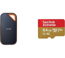 SanDisk Extreme PRO Portable SSD ārējais SSD 2TB un Extreme microSDXC UHS-I atmiņas karte 64GB + adapteris