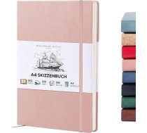 BEECHMORE BOOKS Skicēšanas grāmata A4 (21,0 × 29,7 cm) – vegāna ādas cietais vāks, 156 lappuses, 160 g/m² | Perforēta, izklājamā, tukša skicēšanas grāmata, dāvanu kaste, skicēšanas grāmata zīmēšanai, gleznošanai, jaukta tehnikā