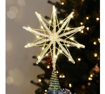 Luxspire Ziemassvētku eglītes virsotne, apgaismota zvaigzne ar USB tālvadības pulti, 25,4 cm caurspīdīga metāla dekoratīva gaisma, spoža Ziemassvētku zvaigzne vintage modernā stilā mājas ballītei, desmitstūra zvaigzne zelta krāsā