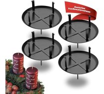 Svečturi Adventes vainags - stabils un bez tapas - 4 gab. melnā krāsā | Adventes svečturi LED un vaska svecēm | Svečturu spraudnis svecēm ar diametru 8 cm