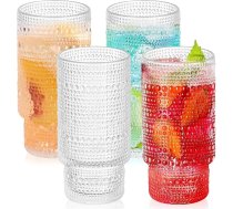 4 x 473 ml ūdens glāzes, ribotas ledus kafijas krūzes, origami stila, stikla krūzes alus, kokteiļiem, pienam, ledusūdenim, sulai, kafijai (apaļi punkti)