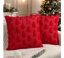 Ziemassvētku spilvenu pārvalki 55 x 55 cm, 2 gab. komplekts, sarkani Ziemassvētku eglītes spilvenu pārvalki, mīksta plīša mākslīgā kažokāda, ziemas brīvdienu mājas dīvāna dekorēšanai