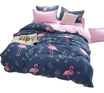 Loussiesd bērnu gultas komplekts Rozā flamingo gultas veļas komplekts Mīksta mikrošķiedra Apgriežams Zils un rozā ziedi Flamingo sega ar 1 spilvendrānu 2 daļas 135 x 200 cm + 80 x 80 cm Zēni Meitenes