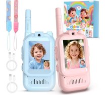 Walkie Talkie bērnu videokamera, 2 gab. komplekts, 1000 pēdu uzlādējamas Walkie Talkies ar HD kameru un balss mainītāju 3–12 gadus veciem zēniem un meitenēm, ģimenes spēlēm, pārgājieniem, Ziemassvētku rotaļlietu dāvanai