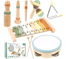 Mūzikas instrumenti bērniem no 3 gadu vecuma Koka rotaļlieta ar ksilofonu, trijstūri, marakas, tamburīnu, toņkoka instrumentiem un klarneti, pelēka, piemērota maziem bērniem