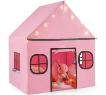 DREAMADE rotaļu telts bērniem, bērnu telts mājas formā ar LED gaismas virteni, salokāma rotaļu māja ar 4 ventilētiem logiem un mīkstu kokvilnas matraci, rotaļu telts bērniem no 3 gadu vecuma (rozā)