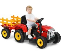 DREAMADE traktors ar noņemamu piekabi, elektriskais traktors ar LED apgaismojumu, mūziku un tālvadības pulti, bērnu traktors ar maksimālo celtspēju 30 kg, braucamais traktors bērniem no 3 gadu vecuma (sarkans)