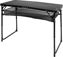AKTIVE 63089 Saliekamais galds, melns, 120 x 60 x 60/70 cm, augstuma regulēšana, neslīdošs fiksators, celtspēja 30 kg, rokturis pārnešanai, komplektā ietilpst noņemams papildu tīkls, kempinga galdi, pludmale, dārzs