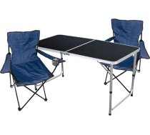 Mojawo 3-daļu kempinga mēbeļu komplekts Alumīnijs P 120 x D 60 x A 58/70 cm 1x kempinga galds Melna krāsa ar rokturi + 2 makšķerēšanas krēsli Saliekamie krēsli Kempinga krēsli Zila krāsa