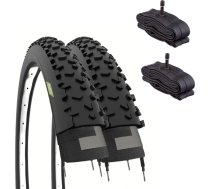 Ecovelò Unisex - pieaugušajiem 2 29 x 2,25 (57-622) + kameras Schrader America riepas MTB gaisa kameras Schrader vārsts, melns, viens izmērs