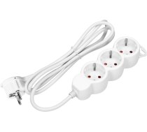 3gang 2P+Z (Schuko) pagarinātājs, 5m H05VV-F 3x1.5mm2, Imax=16A, plakana kontaktdakša, balts