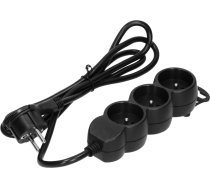 Pagarinātājs 3gang 2P+Z, 5m H05VV-F 3x1.5mm2, Imax=16A, plakana kontaktdakša, melns