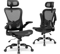 GTPLAYER Ergonomisks biroja krēsls ar regulējamu galvas balstu, roku balstiem, jostas balstu, biroja krēsls un spēļu krēsls ar šūpuļkrēsla funkciju, sieta vadītāju krēsls, 150 kg (melns)