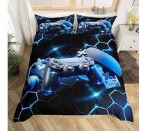 Loussiesd Gamer gultas veļas komplekts Bērnu zēnu spēļu gultas veļa 135 x 200 cm Meitenes zils videospēļu kontrolieris sega pārklājs elpojošs sešstūra Gamepad darbības pogas sega pārklājs komplekts