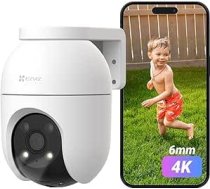 EZVIZ 4K ārtelpas novērošanas kamera, WLAN panorāmas un slīpēšanas kamera ar personas/braukšanas līdzekļa noteikšanu, divvirzienu audio, automātisku izsekošanu un pilnkrāsu nakts redzamību, izturīga pret laikapstākļiem, C8c 8MP 6 mm