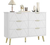 YITAHOME Kumode guļamistabā, Mūsdienu 6 atvilktnes, Guļamistabas mēbeles, Plaša kumode, Koks, Guļamistabas skapis, Bīdāmās atvilktnes, Biroja atpūtas mēbeles, Skapis, Balts