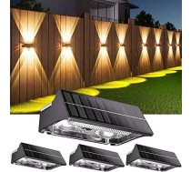 AIXPI Saules žoga apgaismojums ārtelpām, 11 gaismas režīmi, saules sienas apgaismojums, āra apgaismojums, 4 LED, IP65 ūdensizturīgs, uz augšu un uz leju izgaismots, saules lampas, žoga apgaismojums dārzam, žogiem, balkonam, patio, 4