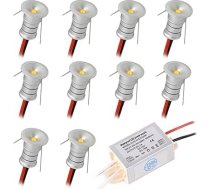 10 x mazie LED prožektori 0,5 W DC 12V Mini iebūvētie griestu prožektori virtuvei, kāpnēm, vitrīnām, gaiteņiem IP65 starmešu apgaismojums (silti balta)