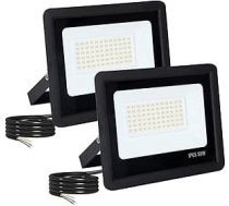 LED āra prožektors, 2 gabali, īpaši spilgts āra prožektors, 50 W, 5000 LM, IP65 ūdensizturīgs, īpaši spilgts melns LED āra prožektors jumtam, dārzam, pagalmam, vārtiem, garāžai (3000 K siltā gaisma)
