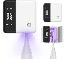 ORIA Zobu birstes sterilizators ar UV gaismu, elektriskās zobu birstes turētājs, manuālā zobu birste, sienas zobu birste, sanitāriju turētājs Oral-B, Philips Sonicare, iO, ar žāvēšanu, LED pulkstenis