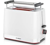 Bosch MyMoment TAT3M121 kompakts grauzdētājs, noņemams salokāmās maizītes piederums, ar atkausēšanas funkciju, automātiskās izslēgšanās funkciju, pacelšanas funkciju, maizes centrēšanas funkciju, ideāli piemērots 2 šķēlītēm, 800 W,
