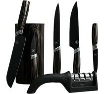 ITALIANO virtuves nažu komplekts 6 gab. ar bloka un asinātāju - virtuves naži, naži Santoku, dārzeņu naži un daudz kas cits - melns ar koka rokturi - nesadalāms pārklājums - ergonomisks profesionāls