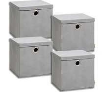 Storanda 4 glabāšanas kastu komplekts 34 x 34 x 33 cm ar vāku Īpaši lieli rokturi Izturīga un salokāma plauktu kuba plaukta kaste, kas ideāli piemērota mājoklim un bērnu istabai Pelēka