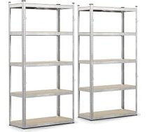 VOUNOT® Lieljaudas plauktu komplekts ar āķiem, plauktu glabāšanas plaukti, plaukti, plaukti, plaukti, darbnīcas plauktu iekārta, 180 x 90 x 40 cm, 5 regulējami plaukti, 875 kg kravnesība