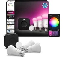 Philips Hue Bridge Pro + viedā poga + 3 A60 E27 viedās lampas, balta un krāsaina gaisma, viedās gaismas koncentrators, saderīgs ar Apple Home, Amazon Alexa, Google Assistant, Samsung SmartThings
