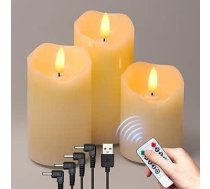 LED sveces no īsta vaska ar taimeri, 3 uzlādējamu elektrisko sveču komplekts, autentiska vaska eļļa, mirgojoša liesma, ūdensizturīgas āra un Ziemassvētku dekorēšanai