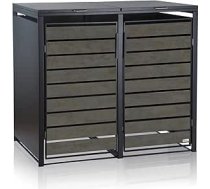 Zelsius atkritumu urnu kastīte uz riteņiem 2 atkritumu urnas uz riteņiem (W) 132 x (D) 80 x (H) 117 cm Antracīts RAL7016 Tumši pelēka koka izskata durvis ar pagarinājuma iespēju | Atkritumu urnu kastes vāks, dārza atkritumu urnu kastīte