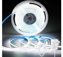 24 V COB LED lente, vēsā baltā krāsā, 10 m LED lente, aptumšojama LED lente, elastīga TV aizmugures apgaismojumam, virtuves, guļamistabas dekorēšanai (komplektā ietilpst barošanas bloks)