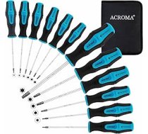 Acroma 12 gab. magnētisko Torx skrūvgriežu komplekts ar magnētisko/ demagnetizatoru T5 T6 T6 T7 T8 T9 T10 T10 T15 T20 T25 T27 T30 T40 tālruņu, datoru, automašīnu un sadzīves tehnikas remontam