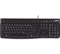 Logitech K120 vadu tastatūra operētājsistēmai Windows, USB ports, Silent Touch, izturīga, noturīga pret šļakatām, regulējams tastatūras statīvs, itāļu QWERTY izkārtojums - melna